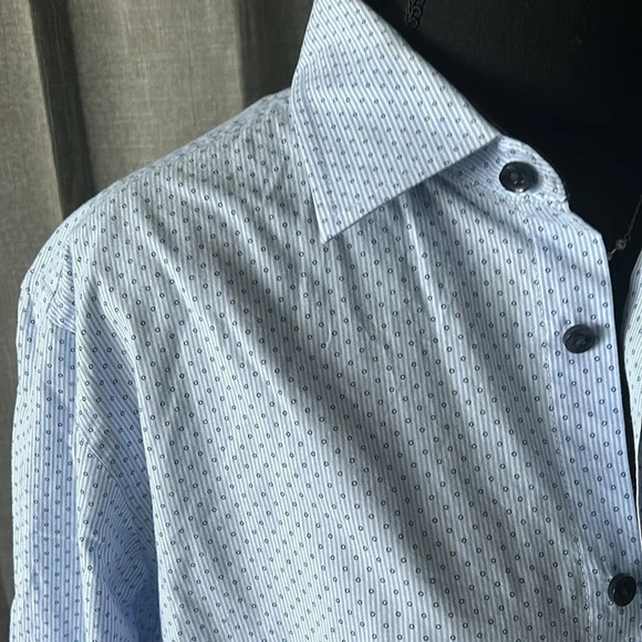 Blue and White Patterned Club Room Button Up - Picture 2 of 6